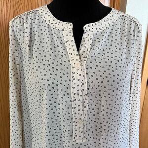 Loft blouse cream with black print women's size S